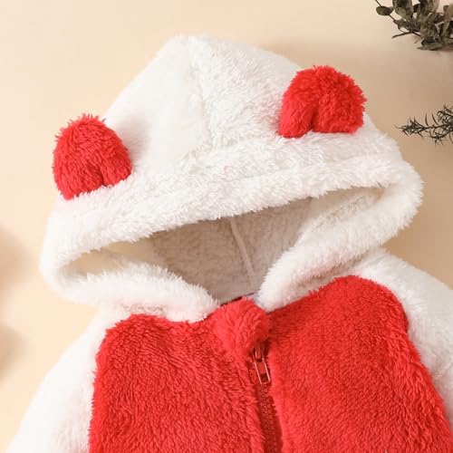 Newborn Baby Boy Girl Bear Outfits Bear Fleece Suit Zipper Hooded Romper - Image 2