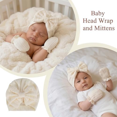 Newborn Baby Girl Hat Mittens Preemie Soft Hospital Bow Hats Beanie No Scratch - Image 4