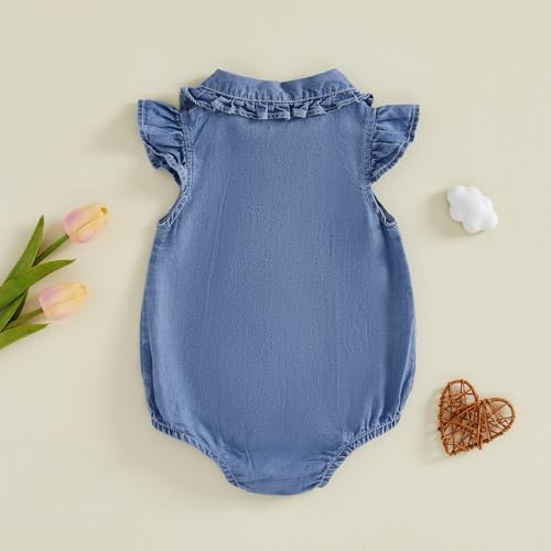Baby Girl Denim Outfit Button Romper Jean Jumpsuit Shorts Overalls Toddler - Image 6