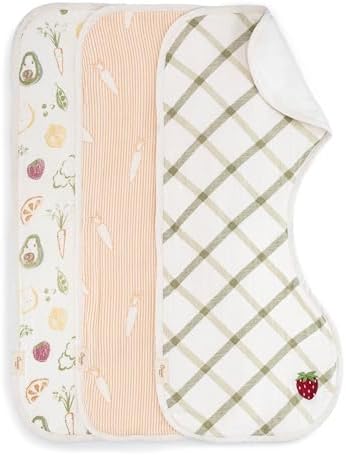 Crane Baby Clementine Cotton Muslin Burp Cloth Set of 3, Fruits & Veggie Print by CraneBaby