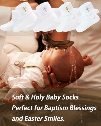 Baptism Socks for Baby Newborn White Turn Cuff Cross Socks, Toddler Ruffle Sock - Image 7
