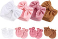Newborn Baby Hats and Mittens Set Infant Bow Beanie Cap Toddler Gloves Newborn by AQOKKA