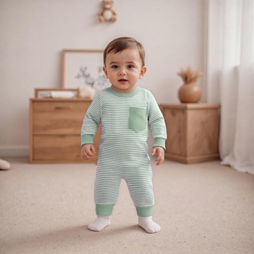 VISGOGO Newborn Infant Baby Boy Waffle Cotton Romper Clothes Onesie Stripe - Image 2