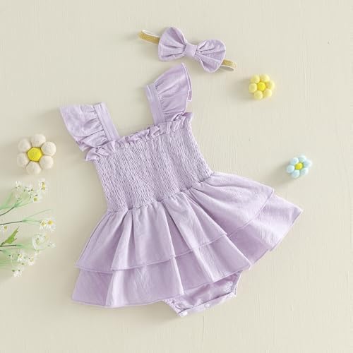 Newborn Baby Girls Summer Clothes Ruffle Sleeveless Pleated Smocked Bubble - Image 5