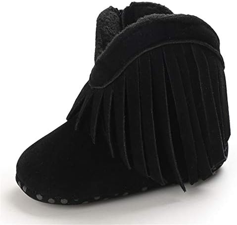 Timatego Baby Girl Cowboy Tassel Boots Side Zipper Non Slip Stay On Booties by TIMATEGO