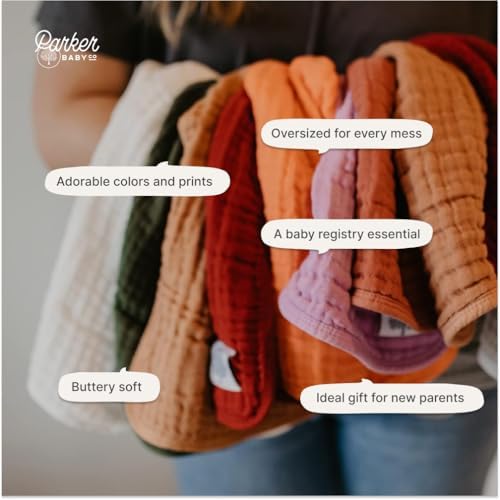 Parker Baby Co. Large 100% Cotton Muslin Burp Cloths, soft burping cloths - Image 5