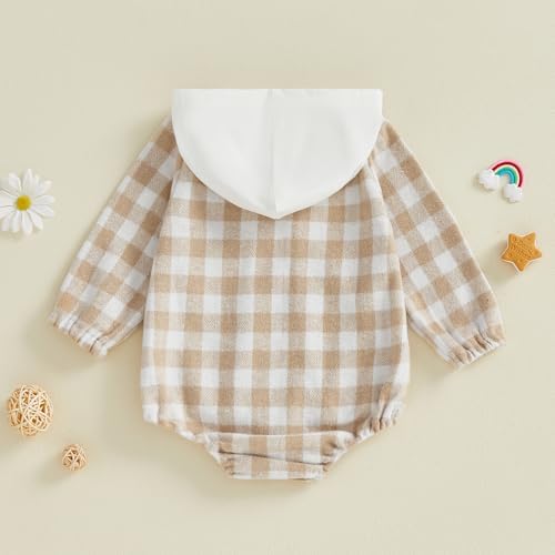Douhoow Baby Boy Hooded Romper Long Sleeve Boy Plaid Hoodies Baby Jacket Infant - Image 3