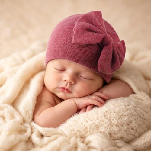 BQUBO Newborn Girls Hats Baby Hat and Mittens Set Infant Caps Bow Hospital - Image 4