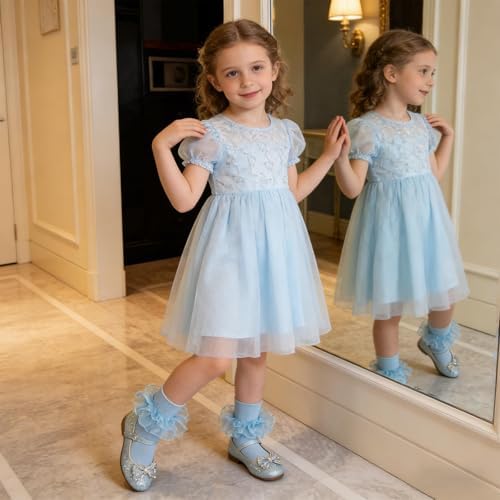 Baby Girls Ruffle Socks Double Layer Lace Turn Cuff Dress Socks - Image 3