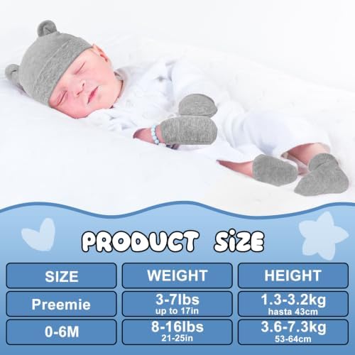 Cuffbow 4 Pcs Preemie Baby Hats Mittens and Socks Set Newborn Cotton Warm Socks - Image 2
