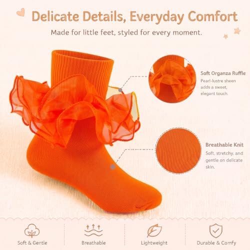 Girls Ruffle Socks Double Lace Turn Cuff Frilly Church Dress Socks - Image 4