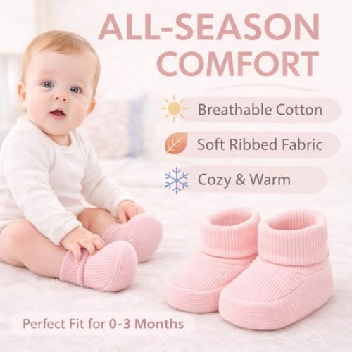 CEOBABY Baby Booties 0–3 Months, Newborn Shoes, Soft Cotton Infant Bootie Socks - Image 2