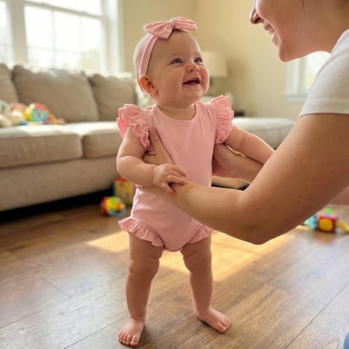Newborn Baby Girl Bubble Romper Sleeveless Ruffle Onesie Solid Bodysuit - Image 2