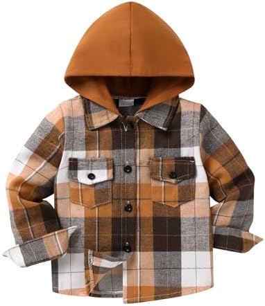 YOUNGER STAR Toddler Kids Boys Girls Flannel Hooded Plaid Shirt Button Baby Red by YOUNGER+STAR