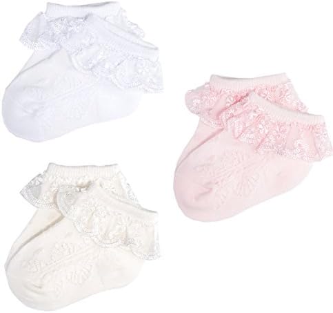 EPEIUS Baby Girl Ruffle Socks, Eyelet Frilly Lace Socks by EPEIUS