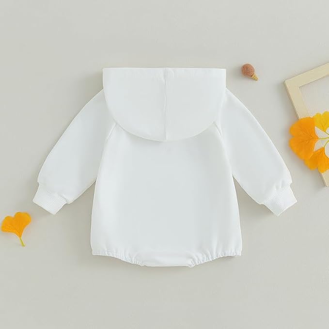 Newborn Baby Girl Boy Hoodie Romper Solid Long Sleeve Hooded Sweatshirt - Image 4