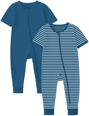 Jimonda Baby Romper Short Sleeve Cotton Pajamas 2-Way Zipper by JimondaBaby