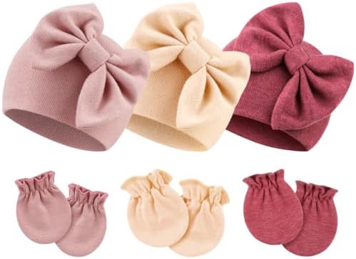 BQUBO Newborn Girls Hats Baby Hat and Mittens Set Infant Caps Bow Hospital by DRESHOW