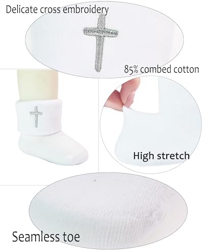 Baptism Socks for Baby Newborn White Turn Cuff Cross Socks, Toddler Ruffle Sock - Image 5