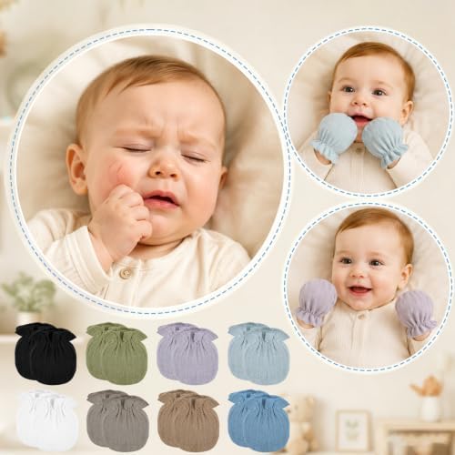 8Pack Newborn Baby Muslin Mittens No Scratch Elastic Wrist Soft Gloves Bulk - Image 3