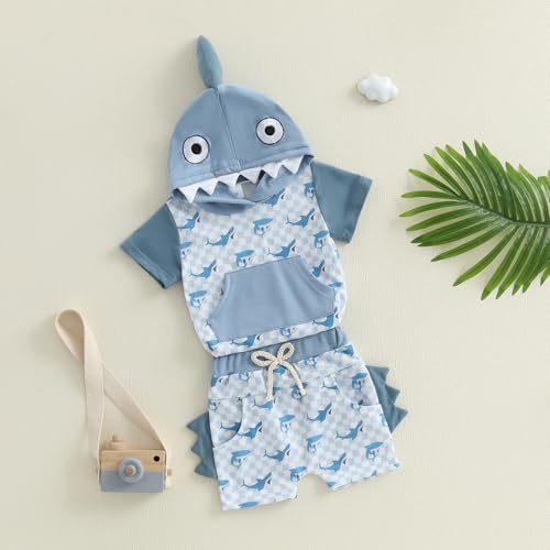 Toddler Baby Boy Hooded Dinosaur Summer Outfit Funny T-Shirt Shorts Set - Image 4