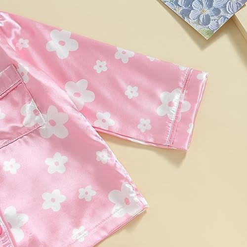 Kids Baby Girl Boy Satin Pajamas Set Button Down Sleep Shirt Top+Long Pants - Image 6