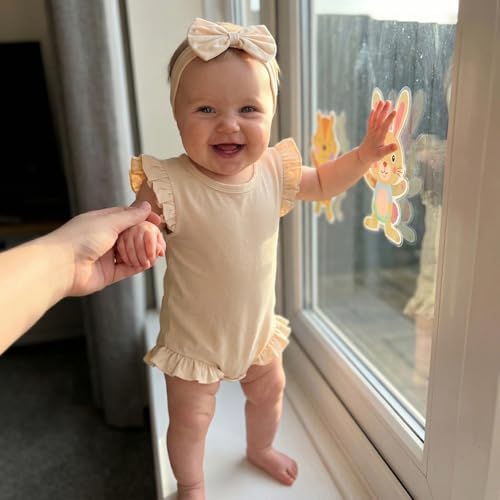 Newborn Baby Girl Bubble Romper Sleeveless Ruffle Onesie Solid Bodysuit - Image 3