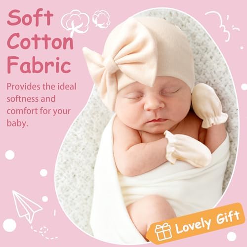 Newborn Baby Hats and Mittens Set Infant Bow Beanie Cap Toddler Gloves Newborn - Image 5