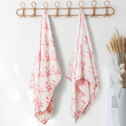 2 Pack Pink Bow Muslin Swaddle Blankets 70% Bambo 30% Cotton Breathable - Image 2
