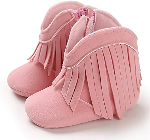 Timatego Baby Girl Cowboy Tassel Boots Side Zipper Non Slip Stay On Booties by TIMATEGO