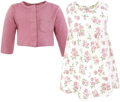 Hudson Baby Infant and Toddler Girls Cotton Dress and Cardigan Set - Image 3