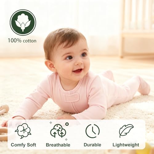 Hikido Baby Romper 100% Organic Cotton Pajamas One Piece Long Sleeve Zipper - Image 2