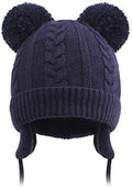 Duoyeree Toddler Winter Hat, Earflap Double Pom Pom Knit Beanie 0-36M by Duoyeree