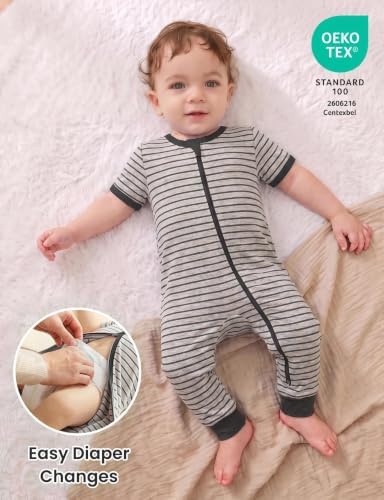 Jimonda Baby Romper Short Sleeve Cotton Pajamas 2-Way Zipper - Image 4