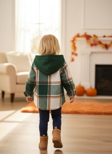 YOUNGER STAR Toddler Kids Boys Girls Flannel Hooded Plaid Shirt Button Baby Red - Image 4