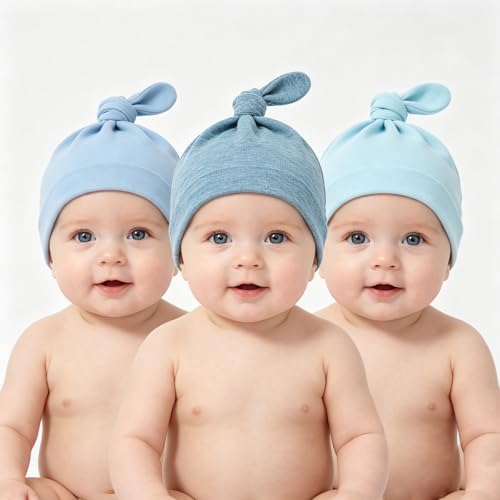 LAWKUL Cotton Baby Newborn Hats Set, 3 Pack, 0-6 Months - Image 2