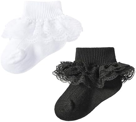 Methee ​Baby Girls Ruffle Socks, Infant Girls Double Lace Frilly Socks Newborn by Methee