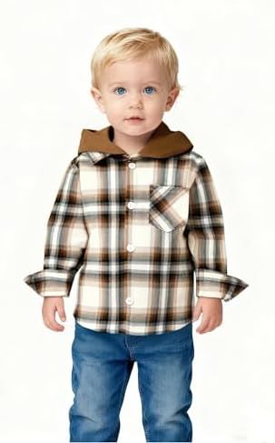 YOUNGER STAR Toddler Kids Boys Girls Flannel Hooded Plaid Shirt Button Baby Red - Image 2