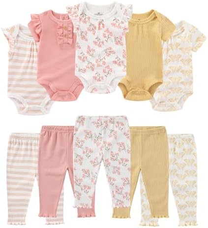 Ruliby Baby Bodysuit and Pant Set Summer Ribbed Mix Match Infant Clothes by Ruliby