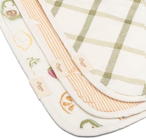 Crane Baby Clementine Cotton Muslin Burp Cloth Set of 3, Fruits & Veggie Print - Image 6
