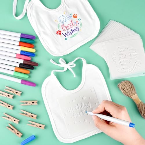 110 Pcs DIY Baby Bibs Decorating Set Includes 24 White Bibs, 12 Fabric Markers - Image 6