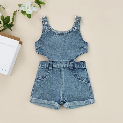 Baby Girl Denim Outfit Button Romper Jean Jumpsuit Shorts Overalls Toddler - Image 2