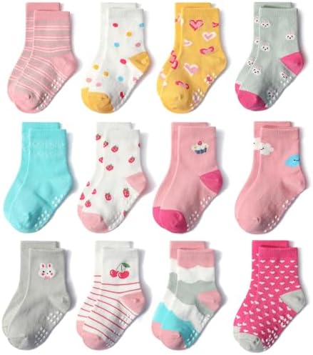 SkiBeaut Baby Toddlers Girls Socks, 12 Pairs Non Slip Kids Grips Toddler Grippy by SKIBEAUT