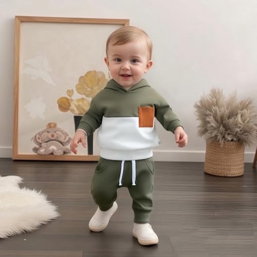 Infant Baby Boy Fall Winter Clothes Outfit Hooded Long Sweatshirt Pant Set - Image 5