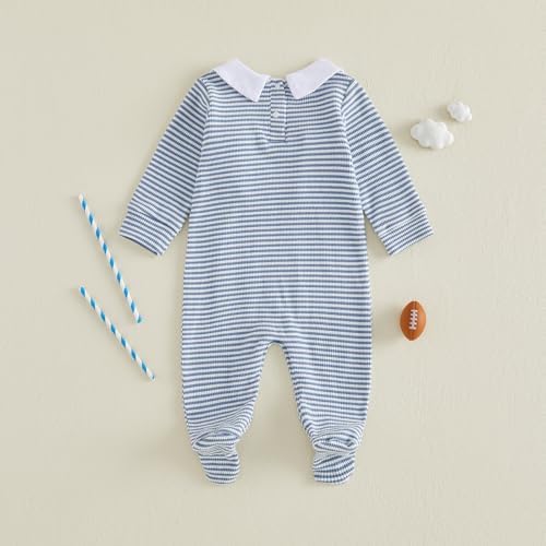 Bagilaanoe Newborn Baby Boy Footie Romper Waffle Knit Outfit Fall Jumpsuit | - Image 7