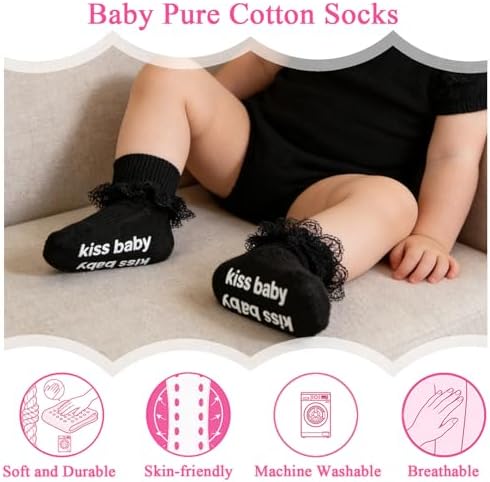 Baby Girl Ruffle Socks with Grips Lace Frilly Ankle Dress Socks - Image 2