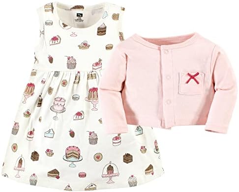 Hudson Baby Infant and Toddler Girls Cotton Dress and Cardigan Set - Image 3