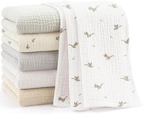 Bearmoss 6 Pack Muslin Burp Cloths by Bearmoss