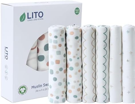 Cotton Baby Swaddle Blanket 28"x28" – Soft Breathable Newborn Receiving Blanket by LITOLinenandTowel