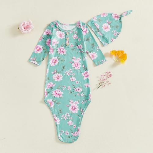 Newborn Baby Girl Floral Sleep Gown Headband Sleepwear Outfit - Image 3